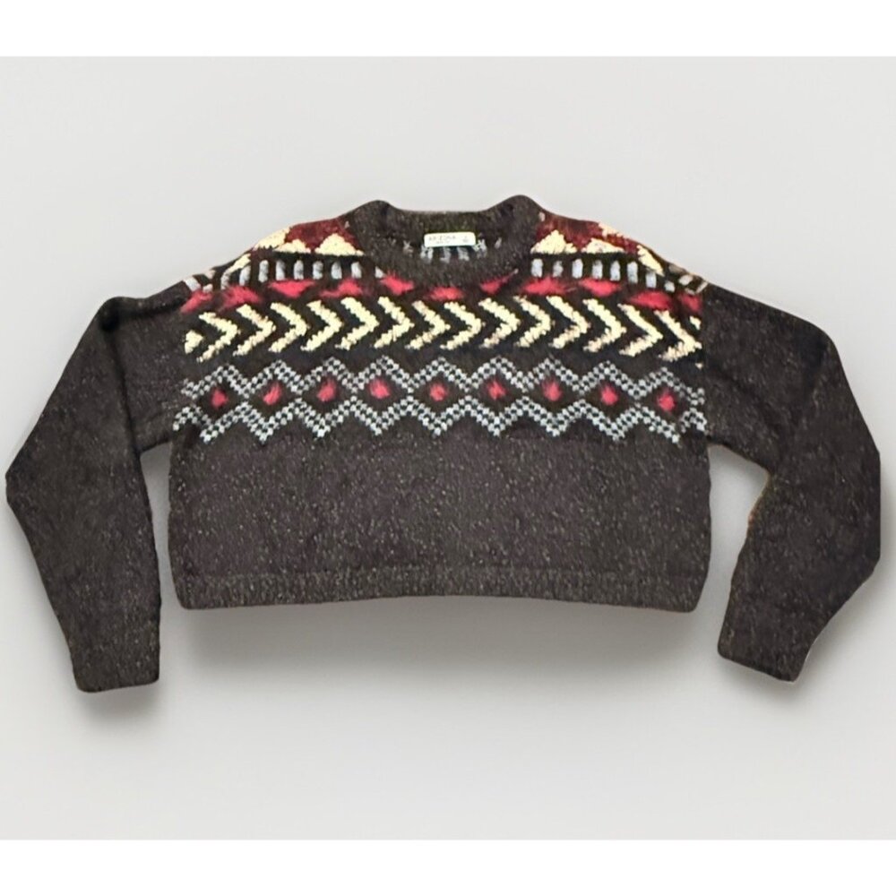 Fair Isle Nordic Sweater Arizona Jean Co Cropped Aztec Soft Fizzy Small NEW!